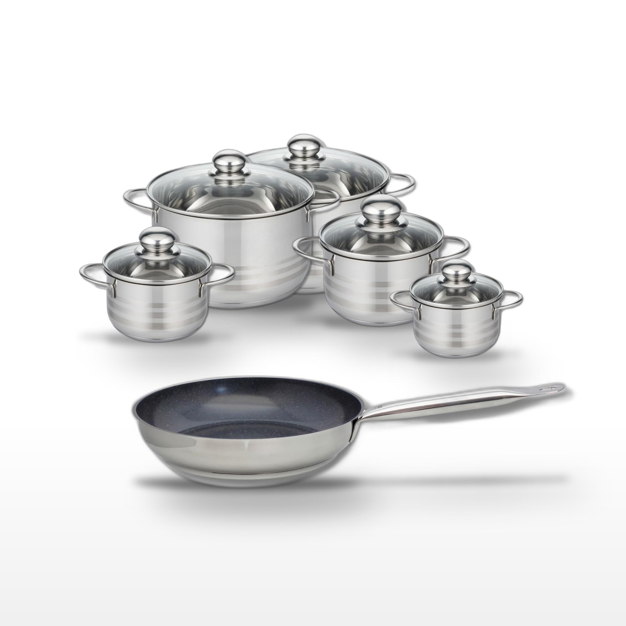 Elo Batterie cuisine poêle 28 cm et 5 faitouts 12/14/16/20/24 cm | Cuisson complète, 1 poêle 28 cm et 5 faitouts, Inox, Tous feux induction, Lot pour équiper la cuisine