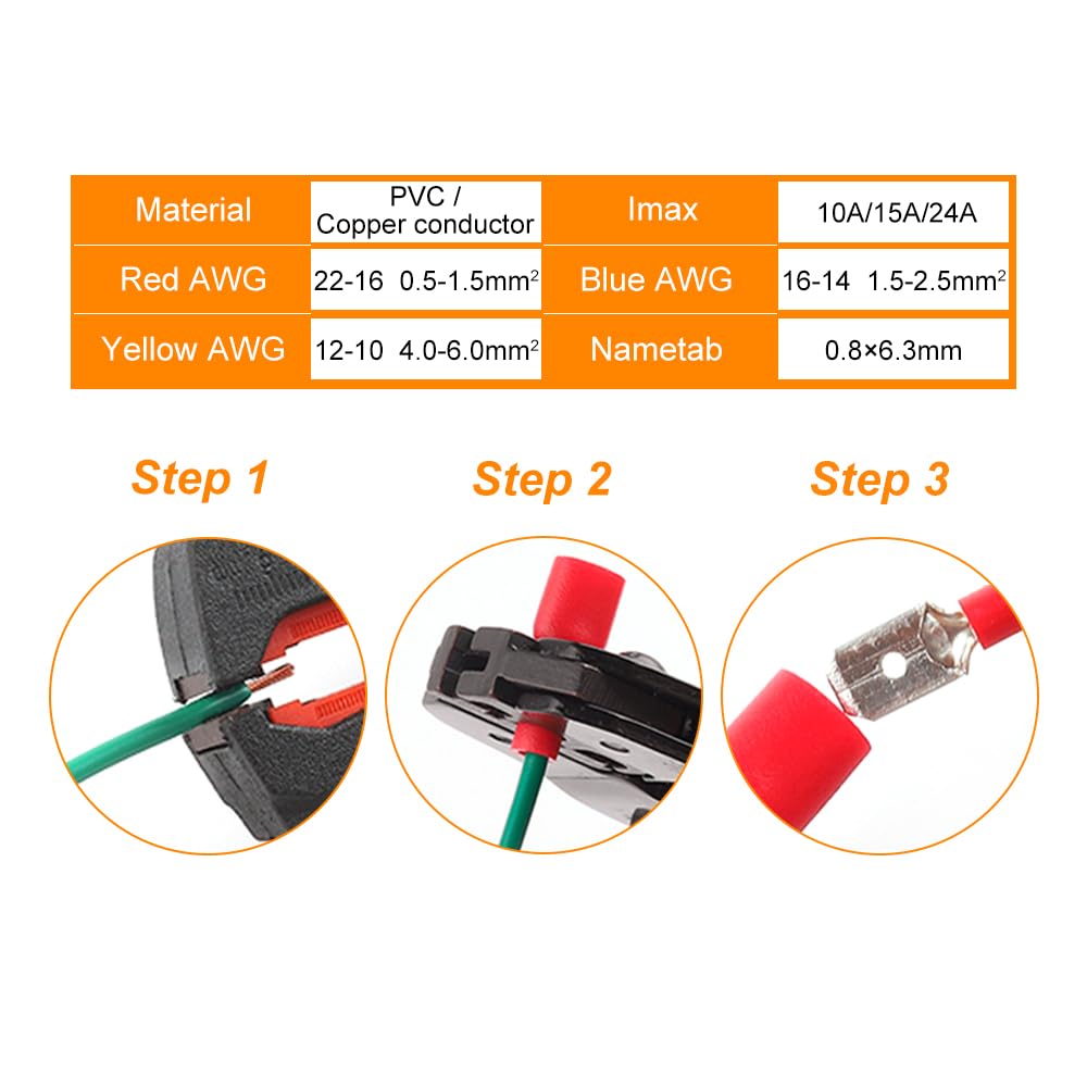 100pcs 50pairs 6.3mm 16 14AWG Female Male Electrical Wiring Connector Insulated Crimp Terminal Spade Blue(50pair 100PCS Blue)