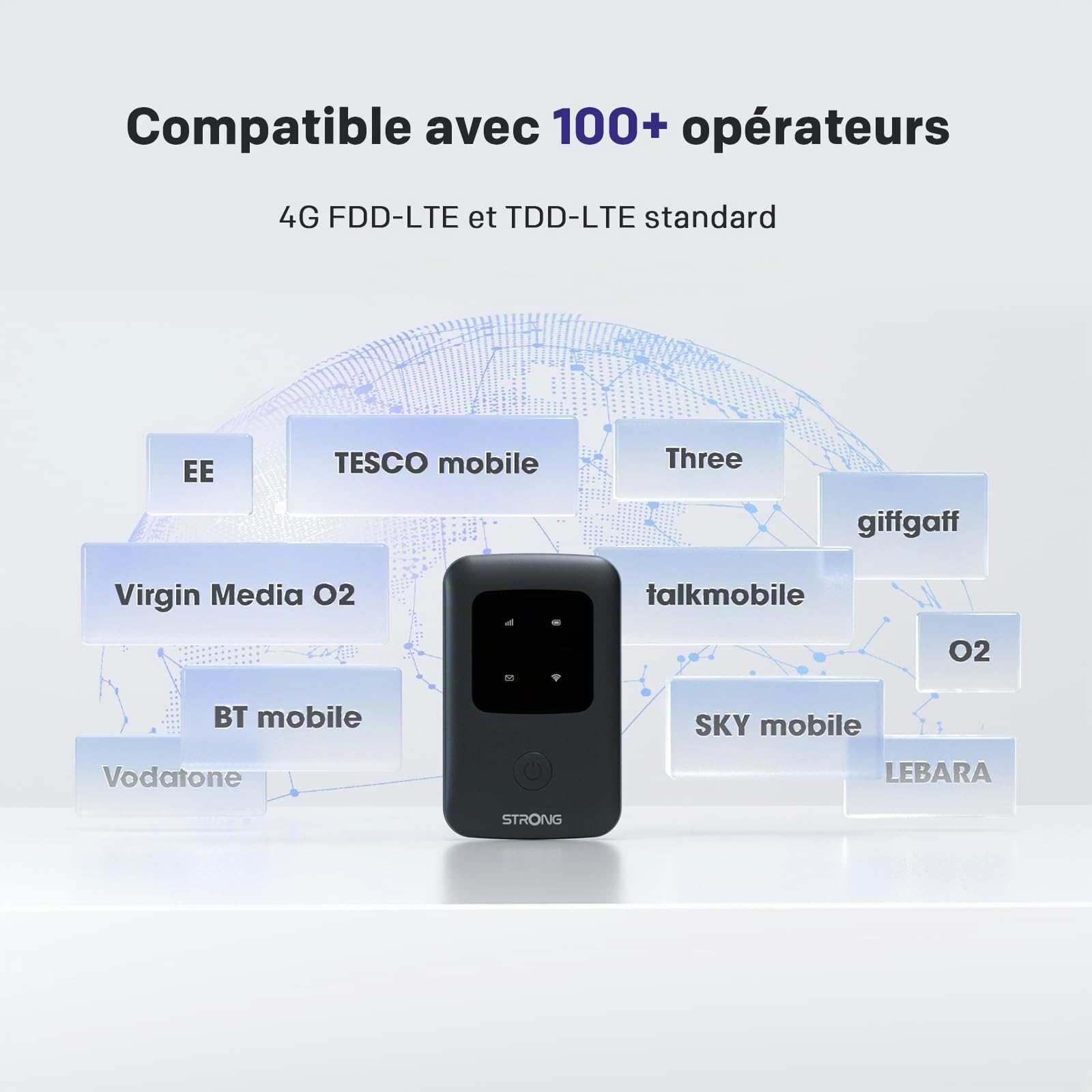Strong 4G AIRSPOT 210 Routeur WiFi 4G Portable avec SIM, CAT4 150 Mbps | Hotspot WiFi de Poche pour Voyage et Télétravail, Connecte 10 Appareils, Batterie 2100 mAh, USB-C & Fonction Power Bank