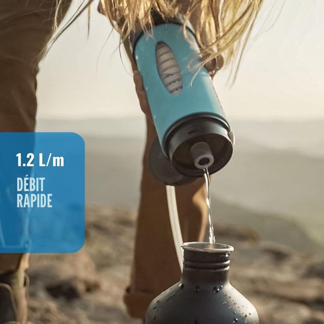 LifeSaver® Liberty Bouteille filtrante (400 ml) | Gourde filtre 99,9999 % des bactéries | Traitement de l'eau potable pour le camping jusqu'à 2 000 l | Désinfectant d'eau portable pour la randonnée
