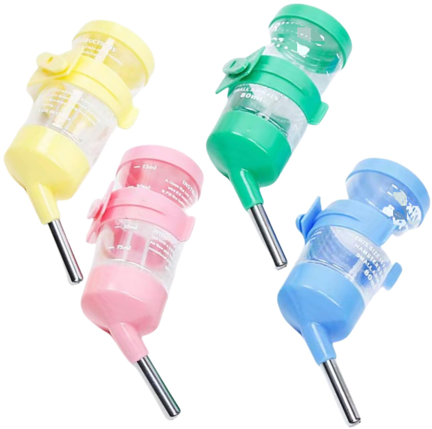 4 Pack Hamster Water Feeder Bottle,80 ML No-Drip Small Animals Water Dispenser, Pet Hanging Water Bottle for Guinea Pigs, Bunny, Chinchillas, Rabbit(Green Pink Yellow Blue)