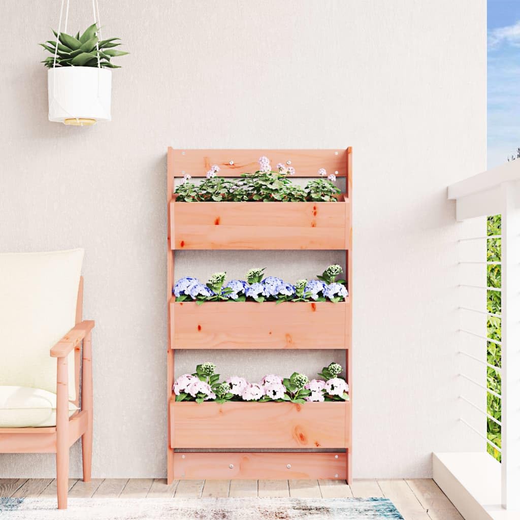 vidaXL Jardinera Pared 3 Niveles, Macetero para Plantas Flores, Jardinera Vertical Colgante, Macetero para Jardín Patio, Madera Maciza de Douglas