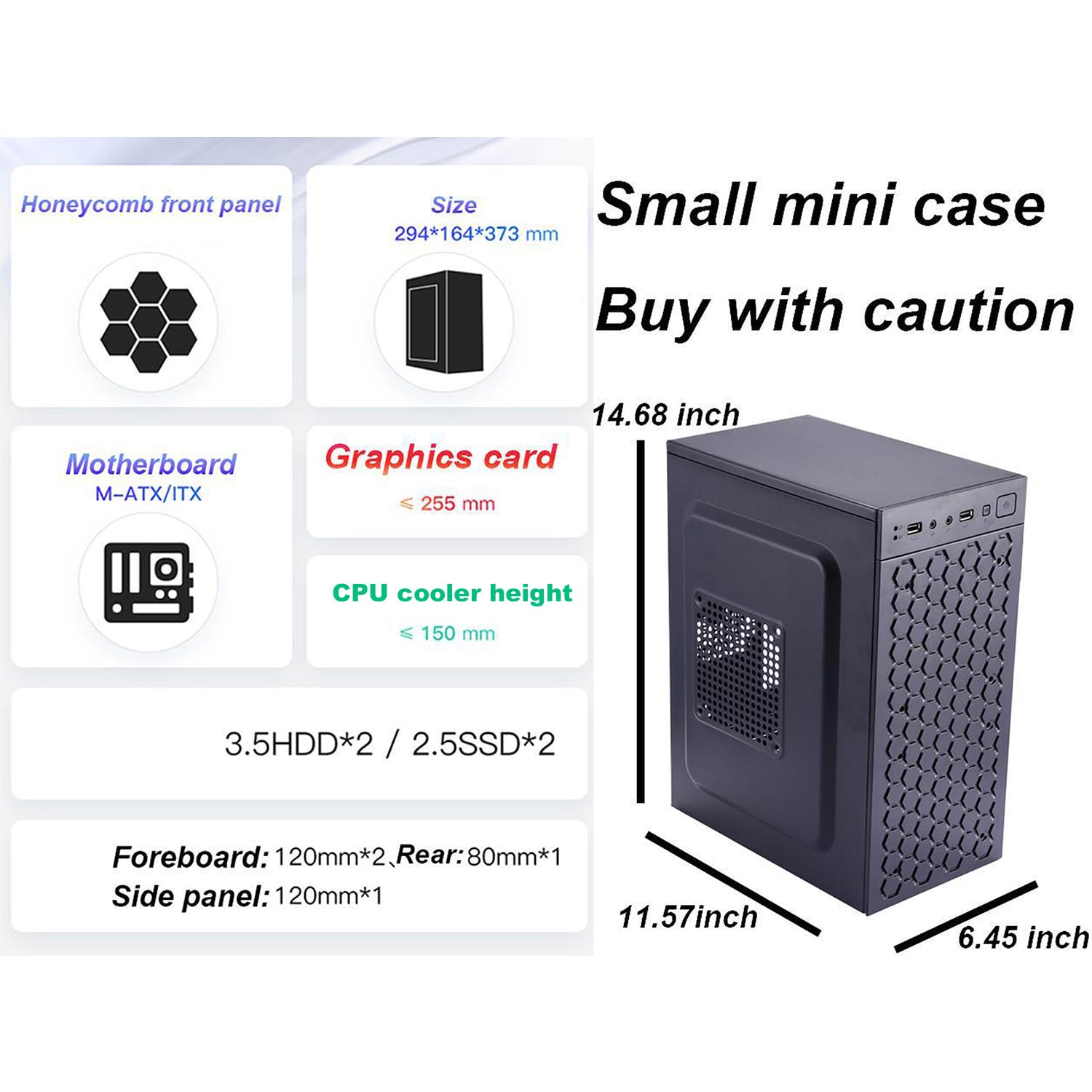 Micro ATX Tower Gaming PC Computer case, Front Panel with Honeycomb& Fully Ventilated Airflow,Supports M-AXT/ITX,Without Fan