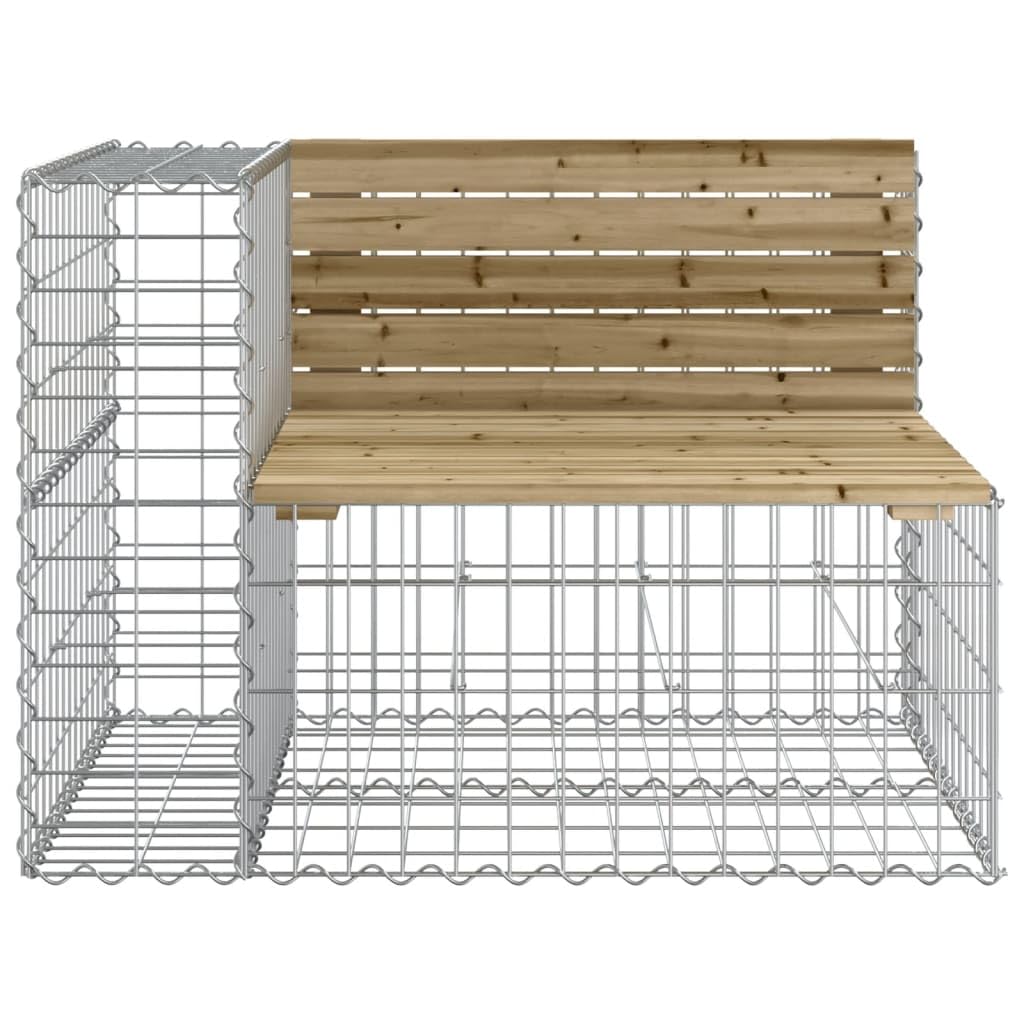 Banco de jardín de gaviones con madera de pino impregnada en las medidas 92 x 71 x 65,5 cm para el exterior