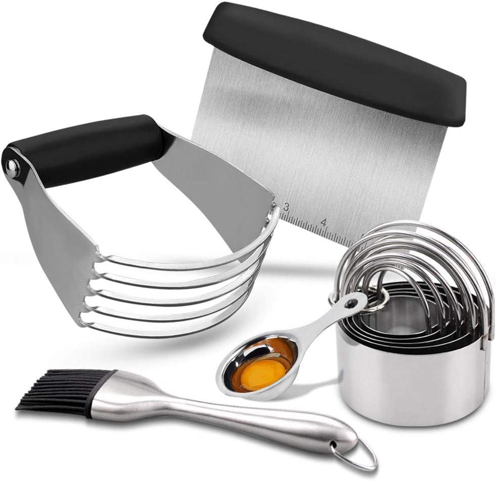 Pastry Cutter Set, EAGMAK Pastry Scraper and Dough Blender, Stainless Steel Dough Cutter Scraper Blender Set, Professional Heavy Duty Baking Dough Tools for Home Kitchen - Black