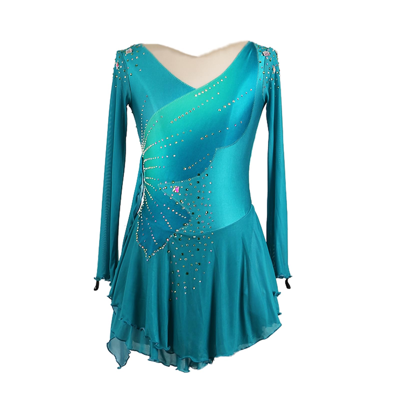 Vestido de Patinaje artístico, Traje de competición con Diamantes de imitación de Mariposa, Leotardo de Danza de Ballet lírico y Gimnasia, Vestido de Patinaje sobre Hielo (Verde S)