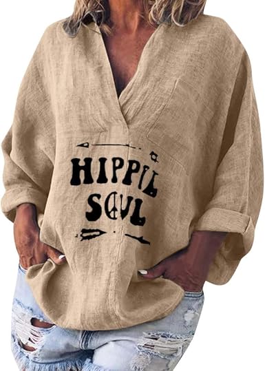 Fossen MuRope Camisas Mujer Manga Larga Imitación Lino Baratas Hippie de  Cuello en V - Blusas de Mujer Tallas Grandes Flojo Clásico - Top para  Mujeres para Playa,Vacaciones: Amazon.es: Ropa