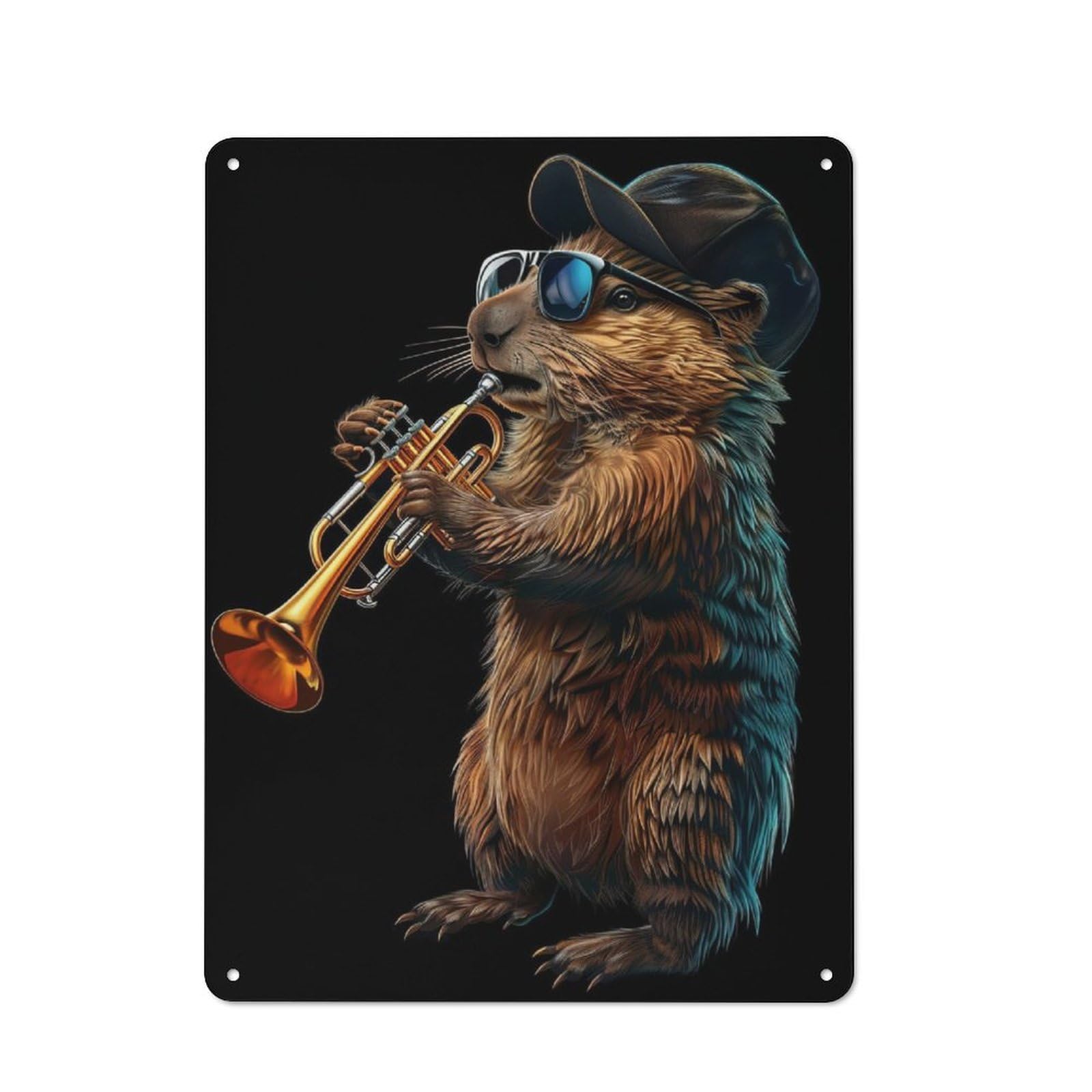 Junmoney Beaver Trumpet Retro Metal Sign With Design 40X30cm, Retro Old Style Wall Plaque For Kitchen, Hallway, Bar Or Small Cafe