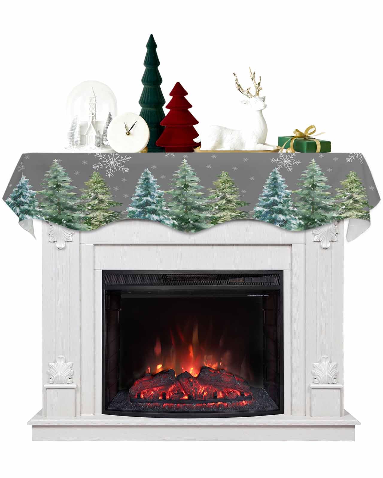 Forest Christmas Tree Fireplace Mantel Scarf Cover, Mantel Shelf Top Scarf Runner for Christmas Halloween Thanksgiving Fall Indoor Decorations Winter