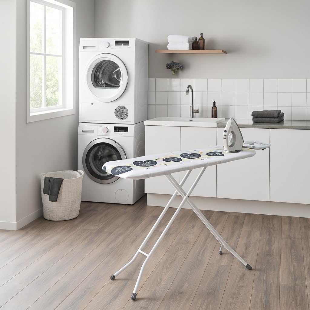 MSV - Asse da stiro modello Eco - 10 posizioni - Altezza regolabile fino a 90 cm - 130x33x90 cm - Pieghevole - Poggiaferro a forma di H - Motivi casuali