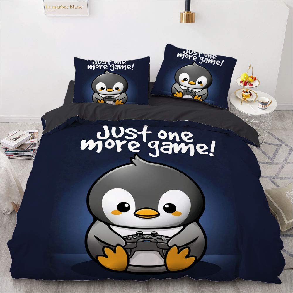 Ste-X Penguin Bed Linen Cotton Bedding Set Dolphin, Snail, Half-Linen Duvet Cover 135X200 And 2 Pillowcase 80X80 Cm With Oeko (135X200cm(Single),)
