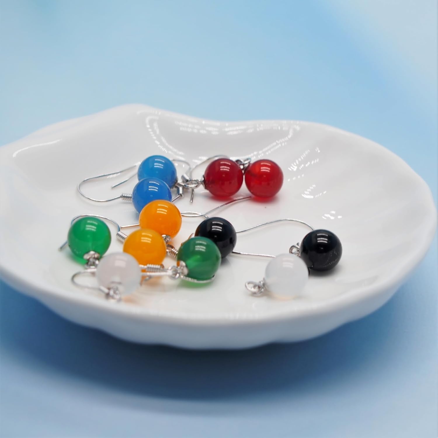 Vintage 925 Sterling Silver 8mm Green Red White Yellow Blue Black Onyx Dangle Earrings Drop Earrings Natural Stone Fine Jewelry For Women Gifts For Her - Image 6