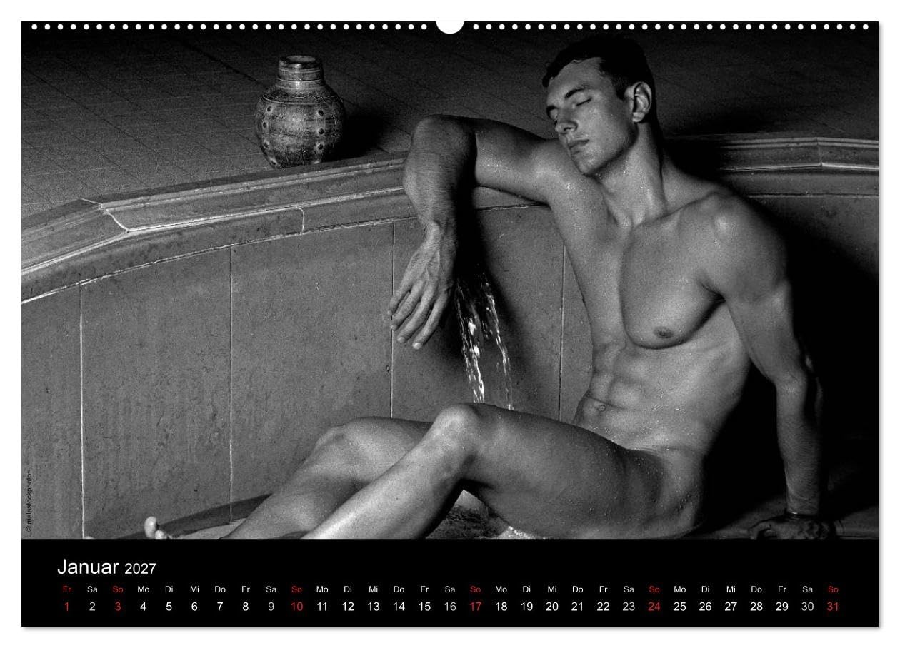 CALVENDO - Traummänner Männerträume (Wandkalender 2027 DIN A2 quer), Monatskalender: Querformatiger Monatskalender mit 13 schwarzweissen Fotos von träumenden Traummännern
