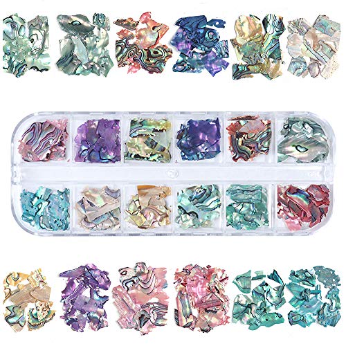 12 Colors 3D Irregular Nail Art Abalone Seashell Slices, Torokom Nail Art Shell Piece Irregular Nail Art Decorations Colorful Manicure Uv Gel Flake Mermaid Nail Sequins(Transparent, 1 Box) #TOP4