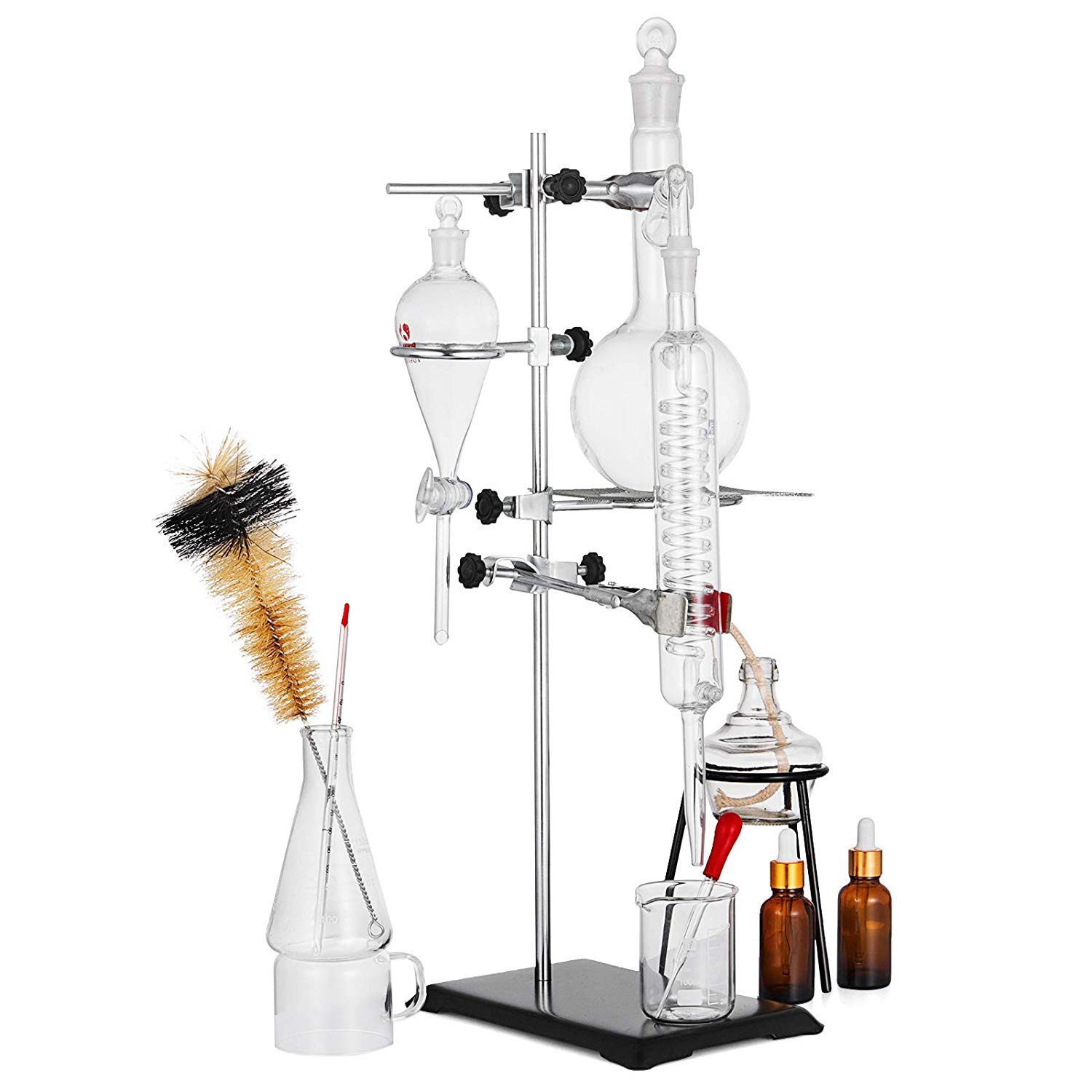 VEVOR Distillation Apparatus 500ML Lab Glassware Kit Glass Distilling for Pure Water Oil Essential Distillation with Condenser Pipe Flask(500ML,24/29): Industrial & Scientific