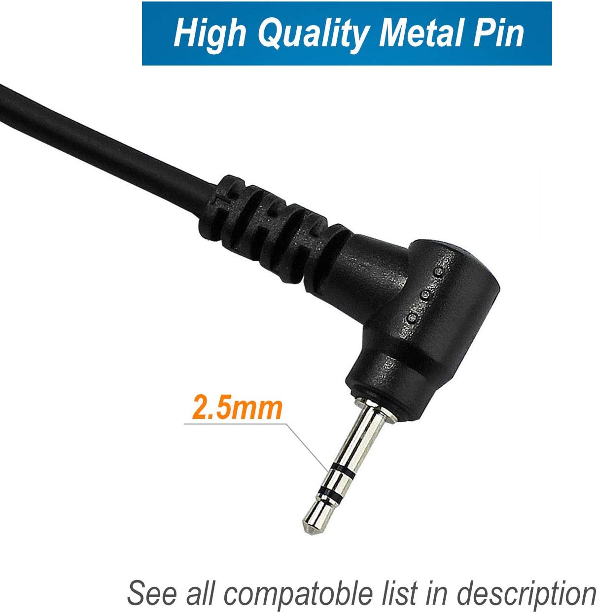 Close-up of the 2.5mm metal pin connector of the earpiece