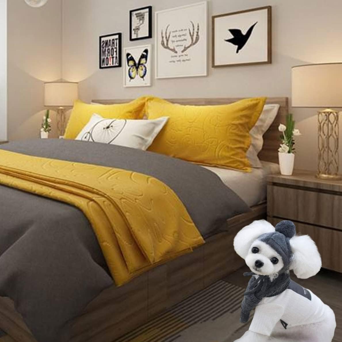 Eioflia Christmas Pet Hat Dog Hat Scarf Set Winter Warm Pet Knitted Scarf Puppy Grey Hood Scarf Warmer. : Pet Supplies