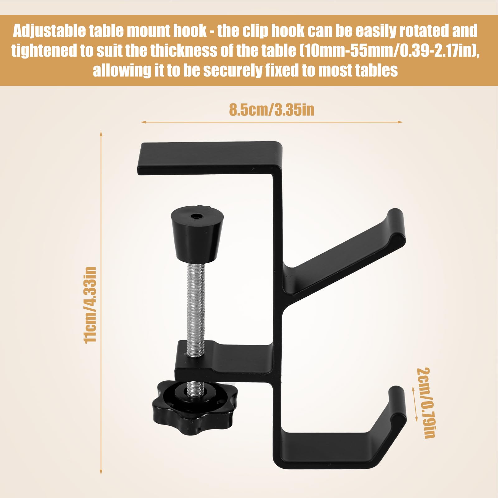 NQEUEPN 2pcs Desk Handbag Hanger, Metal Mount Purse Holder Hook Adjustable Table Bag Clamp Branch Shaped Desk Mount Backpack Headphones Hook, Keeping Tidy and Clean (White, Black)