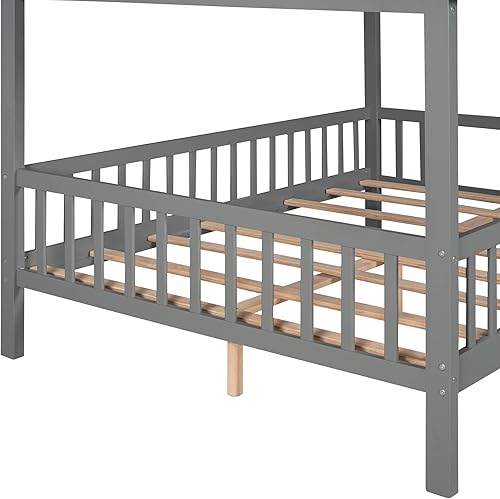 Miniatura 102 de MERITLINE Camas matrimoniales con nido para niños, marco de cama de madera para niñas y niños, cama matrimonial con techo, no necesita somier Azul +