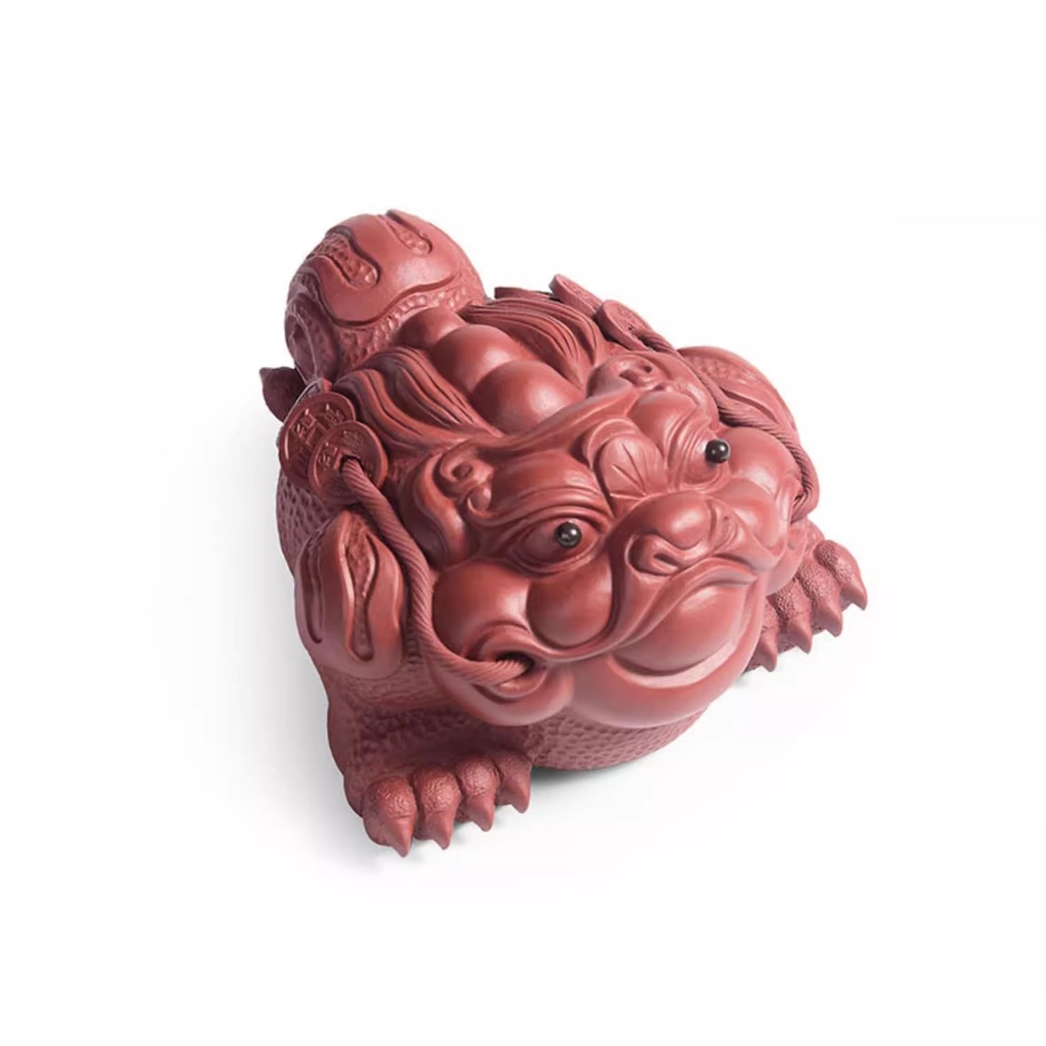ENGENDER Kung Fu Tea Pet Purple Sand Golden Toad Tea Pet Ornaments Lucky Handmade Big Red Robe Three-legged
