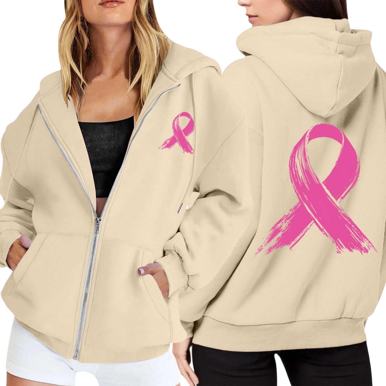 Sweat à Capuche Femme – Octobre Rose, Cœur Et Ruban – En Polaire Douce – Manches Longues, Poches, Fermeture éclair – Pour Sport, Extérieur, Quotidien - 2