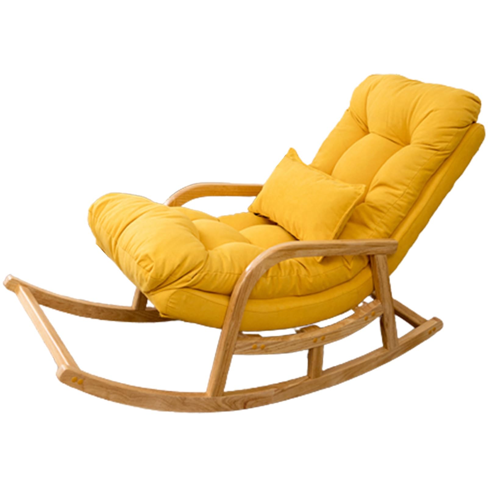 YVYKFZD Silla Mecedora, Sillón Reclinable Tapizada Relax, Mecedora de Madera Maciza con Respaldo Alto, for Sala de Estar/Dormitorio, Capacidad de Carga 150 kg(Giallo)