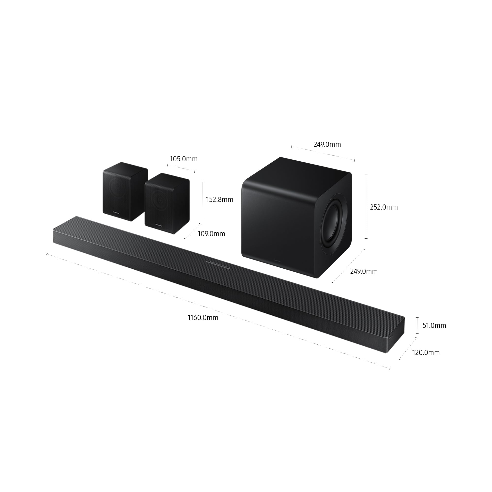 Samsung Soundbar HW-QS750F/ZF Serie QS, 10 Speaker, Wireless, Convertible, Dolby 5.1ch, Audio a 5.1.3 Canali, DTS Virtual:X, Surround Sound Expansion, Q-Simphony,Titan Black, 2025