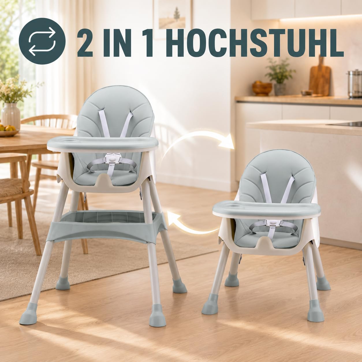 Baby Vivo Hochstuhl 2in1 Baby Kinder Babyhochstuhl Kombihochstuhl - Abnehmbares Verstellbares Tablett - mit Hängekorb - Oscar in Türkis
