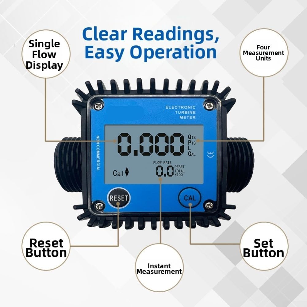 Compteur de Débit Carburant Précision ±1% LCD(1-20L-min)