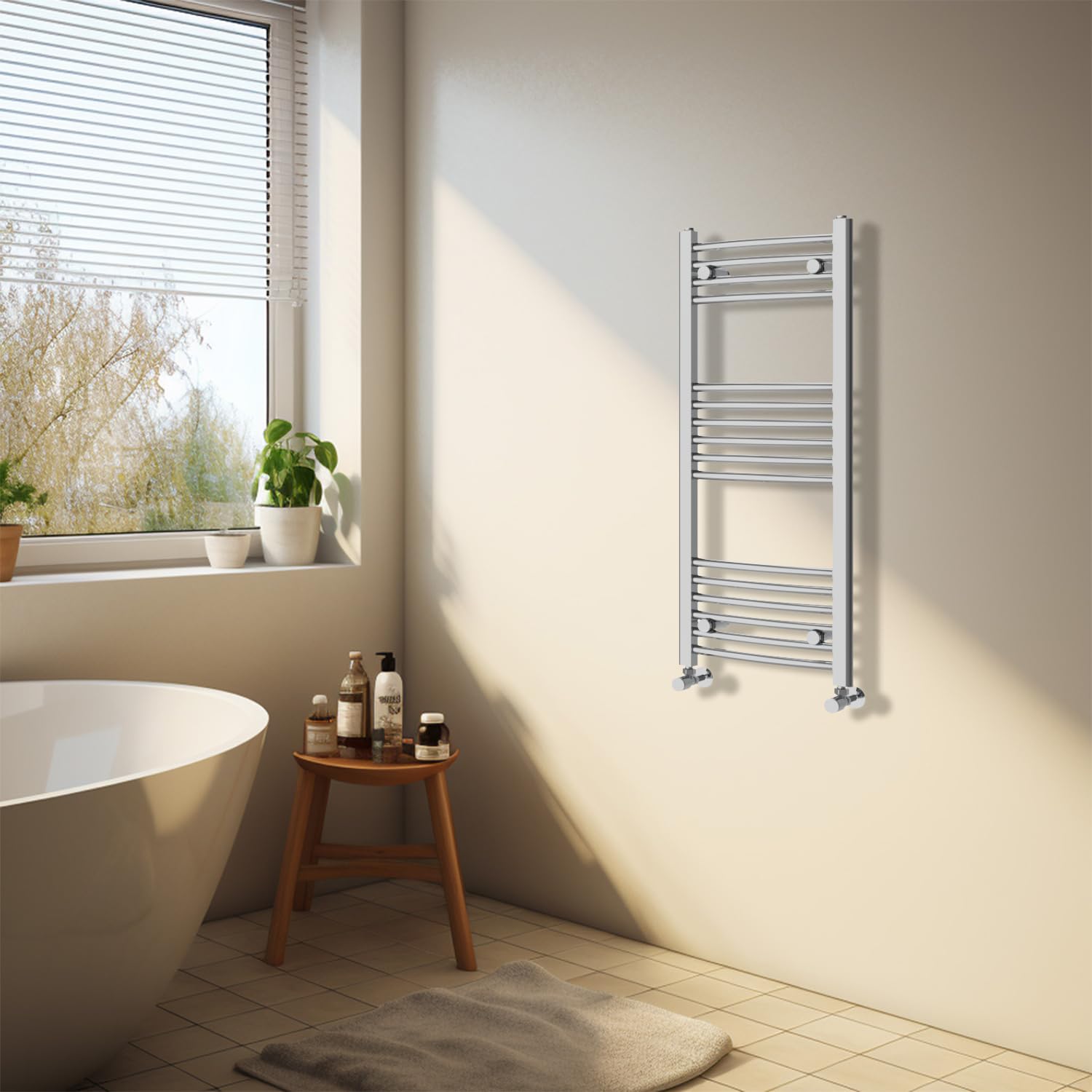 NRG Chrome Heated Towel Rail Curved Designer Bathroom Radiator - 1000ร400mm