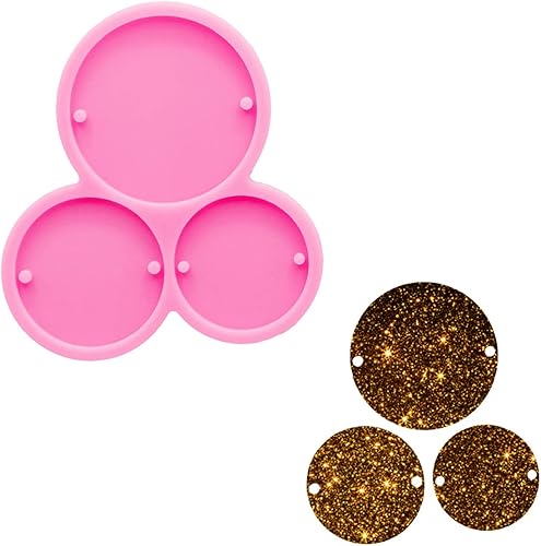 Molde de silicona circular superbrillante de 3 agujeros para manualidades de resina, molde de llavero redondo de diámetro 1.7 in, 1.9 in, 2.3 in