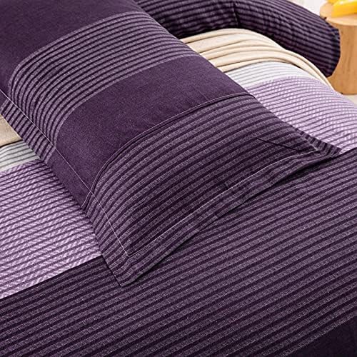 Purple White Striped Bedding Set 3 Pieces Striped Duvet Cover Set Super Soft 100% Microfiber Bedding Set (1 Duvet Cover,2 Pillowcase,Double Size 200x200 cm)