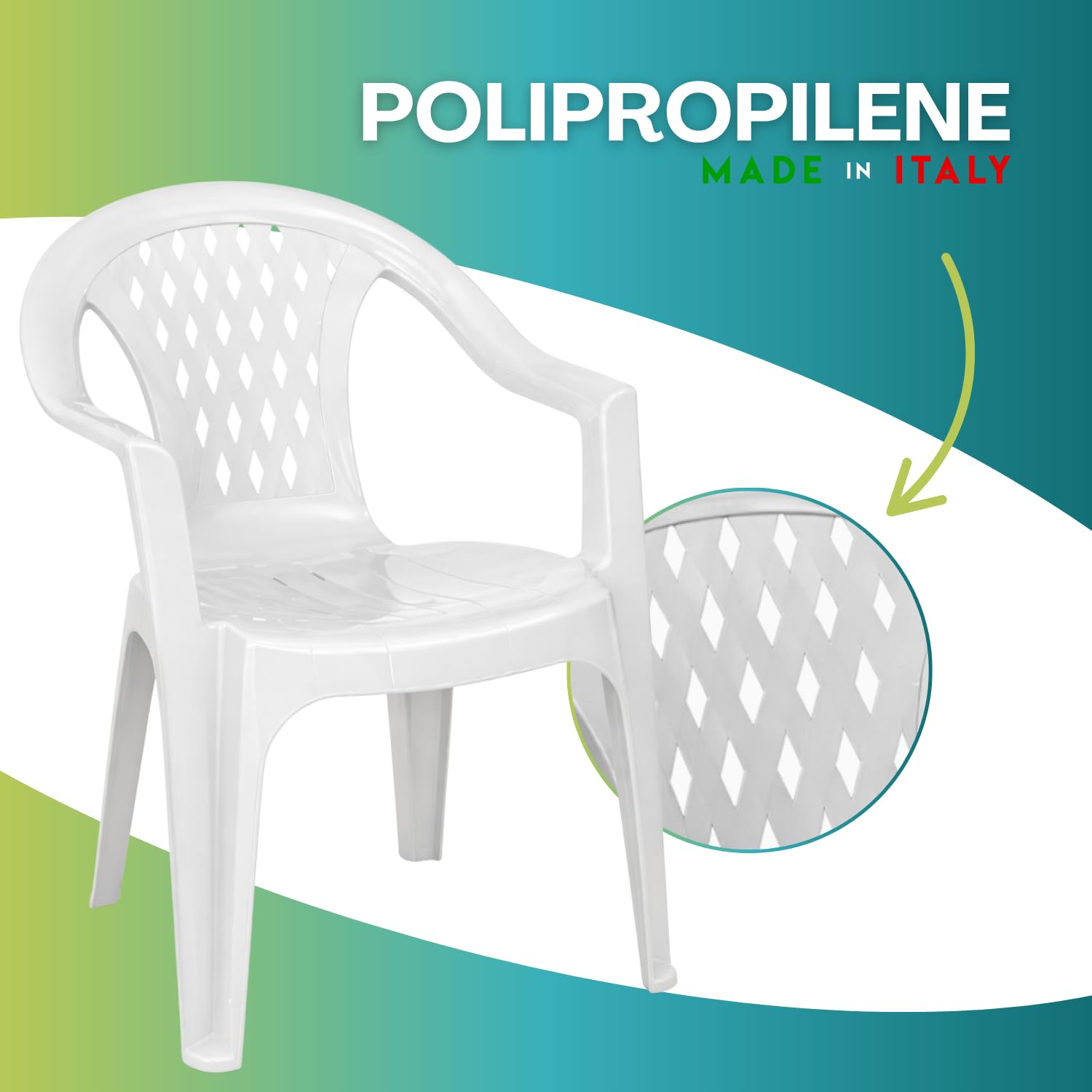 VIRSUS Set 4 Sedie da Giardino in Polipropilene Bianco 57x61.5x79 cm Impilabile con Braccioli