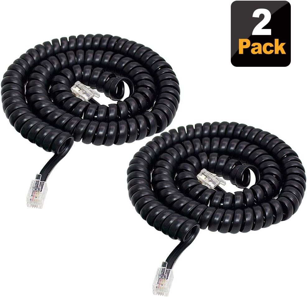 Phone Cord, 2 Pack Black Coiled Telephone Handset Cord 23 Ft Uncoiled / 3 ft Coiled Telephone Line Wire Accessory