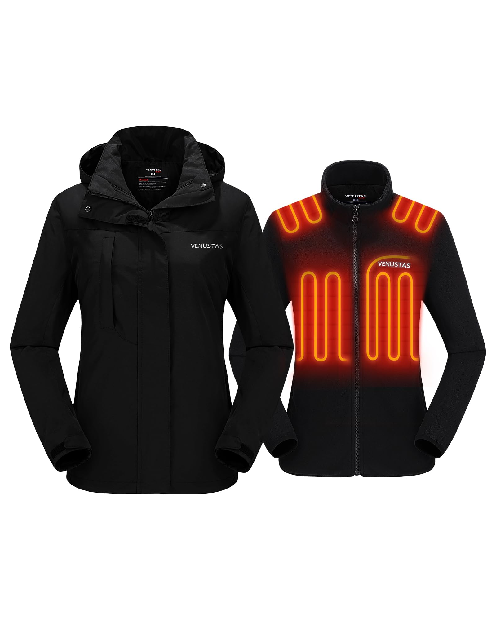 Venustas Women’s 3-in-1 Heated Jacket with Battery, Waterproof Skiing Jacket with Hood