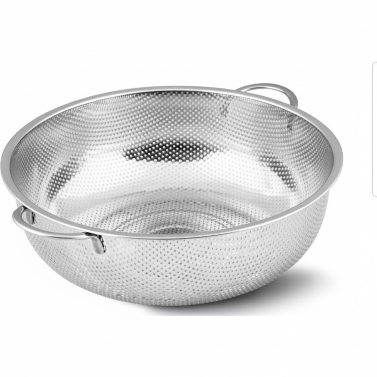 Premium 28 cm Paslanmaz Çelik Mutfak Süzgeci, Çift Kulplu Metal Makarna ve Pirinç Yıkama Kabı, Isıya Dayanıklı Delikli Sebze ve Meyve Süzme Kasesi (Gümüş)