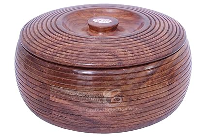 Jtku handicraft01 Pure Seesham Wooden Chapati Roti Hot Box in Sheesham Wood Casseroles for Kitchen Dabba Case Server Tableware Serveware (Brown) 8.3 x 8.3 x 3.5 Inch [LXWXH]