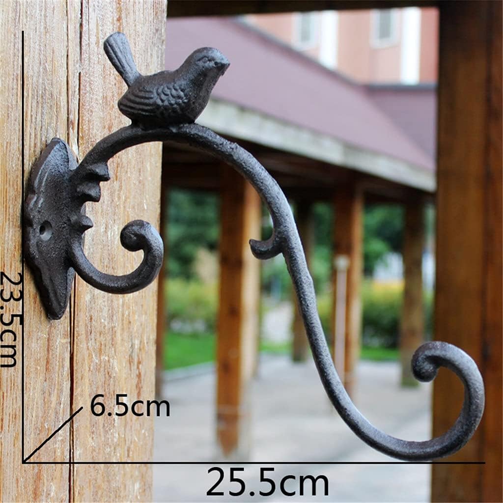 Vintage Black Cast Iron Wall Mounted Hooks with Bird Figurines Decor on for Hanging Flower Pot or Candle Lantern Outdoor