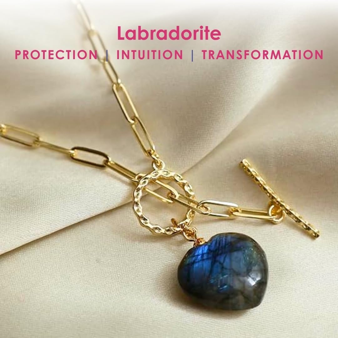 Gempires Gemstone Heart Front Toggle Necklace for Women with gold Paperclip Chain, Toggle Clasp Jewelry for Women, Gift for Her - Image 4