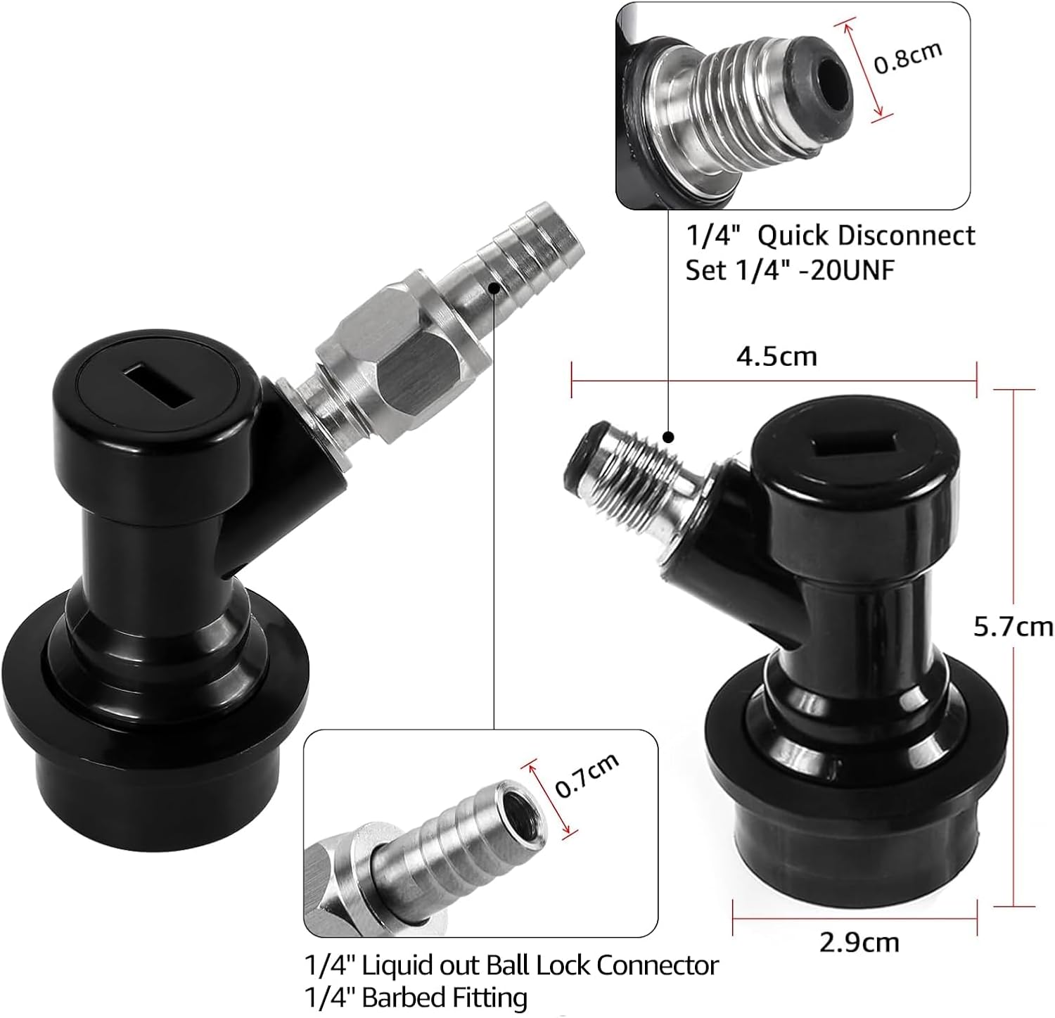 2Pcs Ball Lock Disconnect Fittings with 1/4" Stainless Steel Liquid Barb