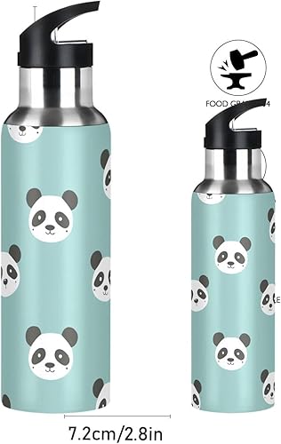 Miniatura 2 de One Bear - Botella de agua con diseño de panda de dibujos animados, color verde azulado, aislada al vacío, de acero inoxidable, a prueba de fugas,