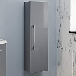 1200mm Tall Bathroom Wall Hung Storage Cabinet Cupboard Soft Close Grey Gloss