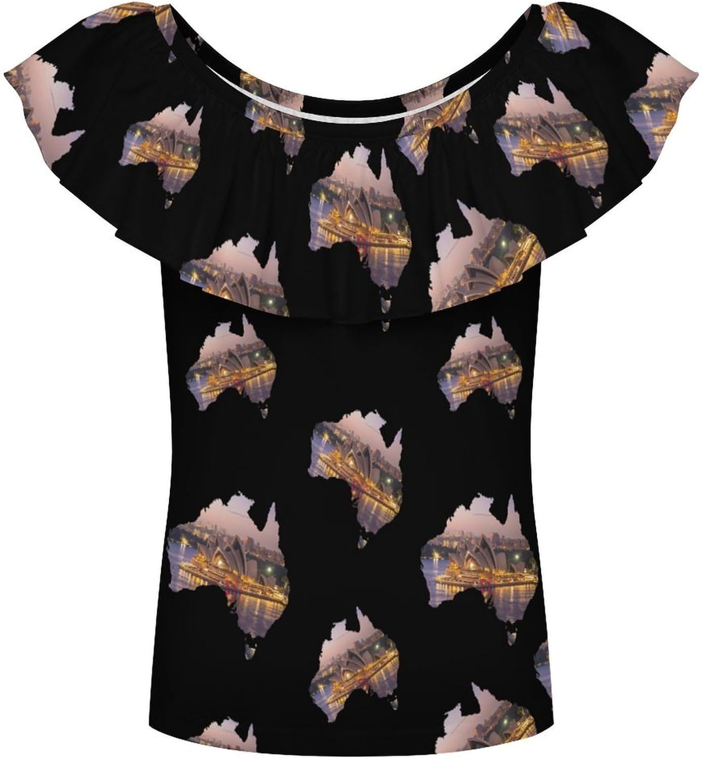 Sydney Opera House Australia Map Girls T-Shirts Top Ruffle Short Sleeve Blouse Casual Graphic Tees