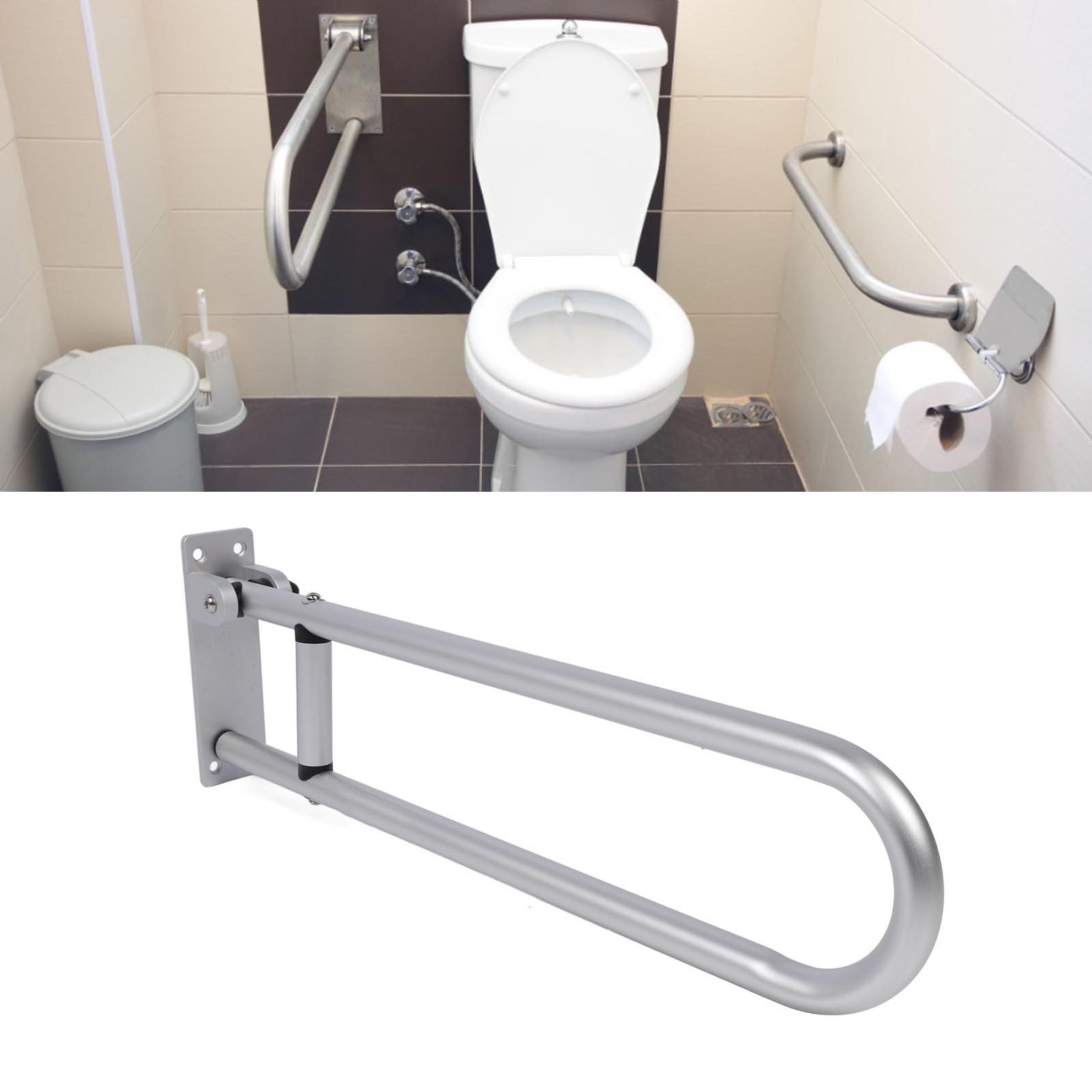Podnoszony uchwyt do WC, 59,9 cm (23,8 cala), balustrada bezpieczeństwa WC, stop aluminium, regulowana, antypoślizgowa poręcz do WC, uchwyty do łazienki, kuchni, z
