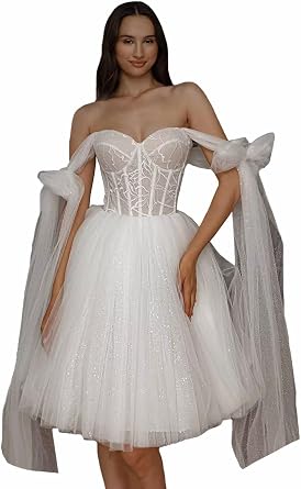 Short Wedding Dresses Lace Appliques Tulle Bride Dress