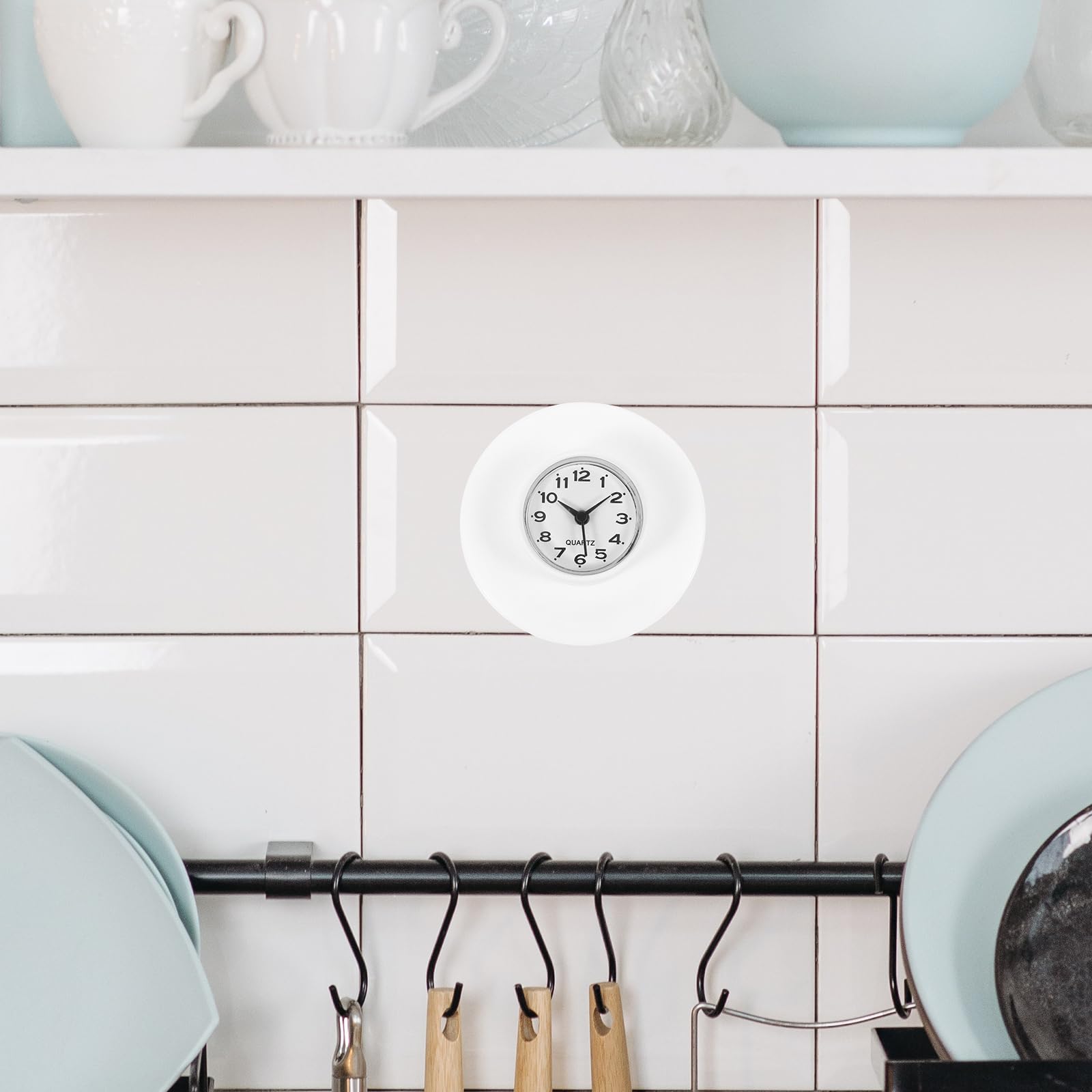 Amosfun Reloj De BañO Impermeable con Ventosa, Reloj De Pared para Y Cocina, DiseñO Moderno Sin Batería, Espejo De Vidrio
