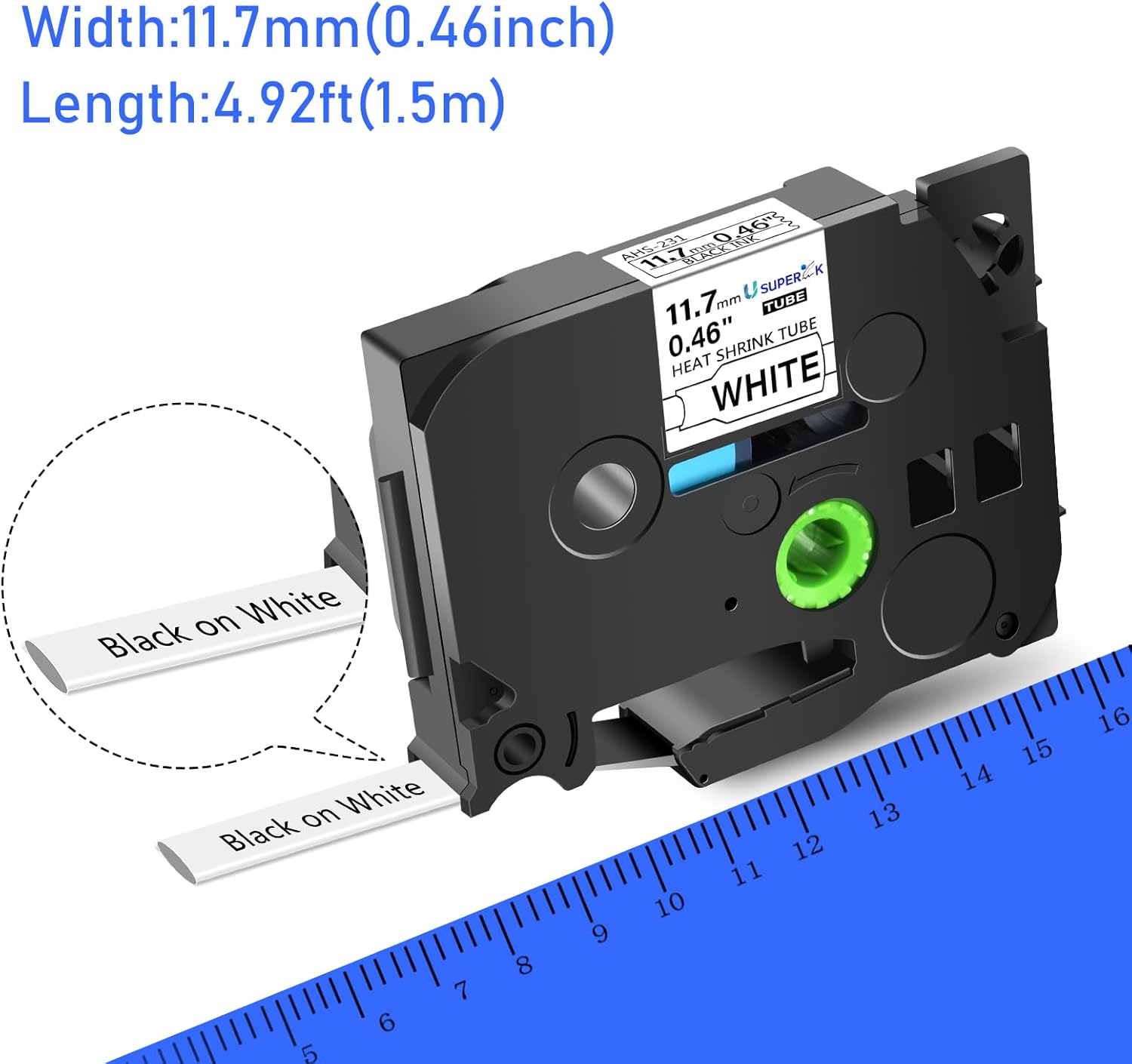2 Pack Compatible for Brother Ptouch HSe-231 HSe231 HS-231 HS231 0.46'' 11.7mm Black on White Heat Shrink Tube Label Tape use in PT-D210 PT-D400 PT-E300 PT-E500 PT-P750WVP Label Maker - Image 4