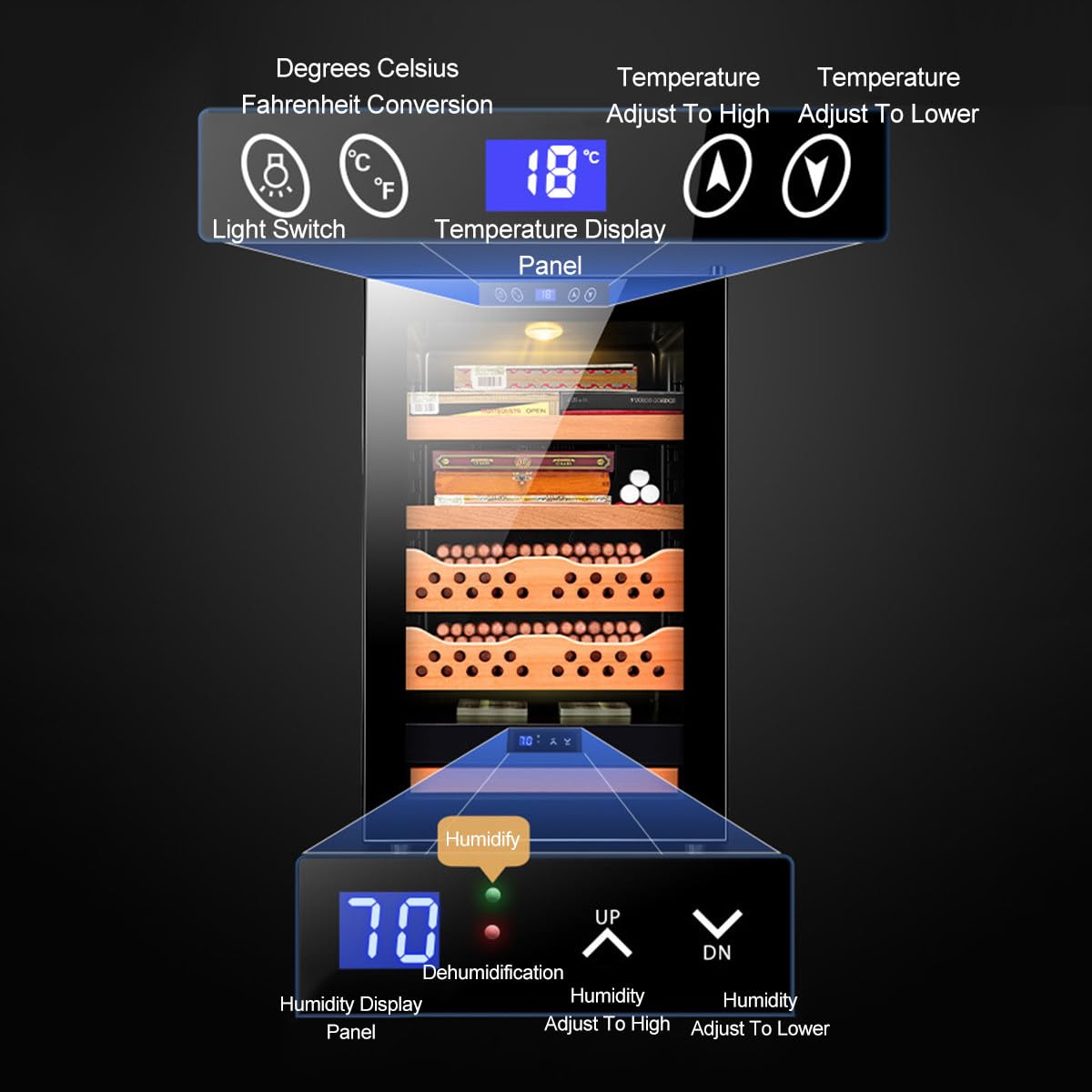 Cave à Cigares électrique CYMYYDS - Humidificateur Intelligent Avec Cèdre Espagnol - 300 Cigares