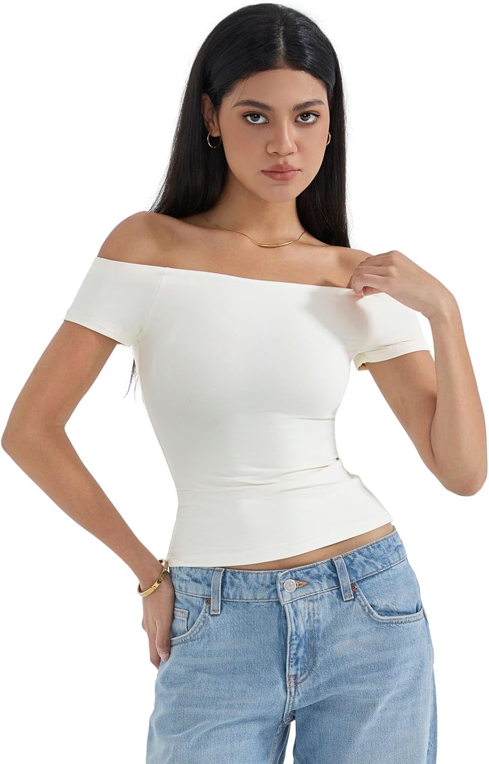 SUUKSESS Women Double Lined Off The Shoulder Tops Fitted Going Out Basic Shirts - Image 6