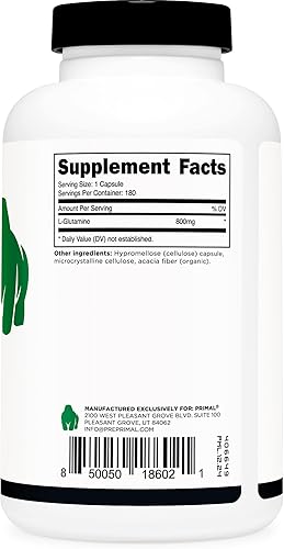 Miniatura 4 de Primal Cápsulas de L-glutamina (180 cápsulas800 mg por porción)  Suplemento de aminoácidos de glutamina